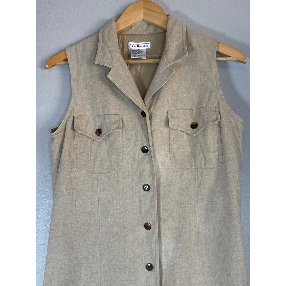 Vintage Linen Cotton Sleeveless Maxi Dress Sz 8 Khaki Minimalist Coastal Grandma - Picture 2 of 8